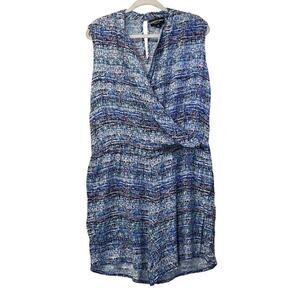 Newport News Womens XL Blue Multi Romper/Jumper V Neck Summer Casual